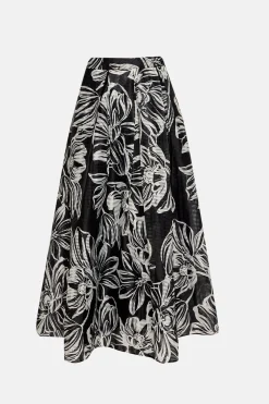 Online Oasis Floral Striped Organza Pleated Midi Skirt Mono