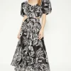 Clearance Oasis Floral Striped Organza Puff Sleeve Crop Top Mono