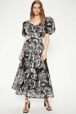 Clearance Oasis Floral Striped Organza Puff Sleeve Crop Top Mono