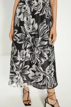 Online Oasis Floral Striped Organza Puff Sleeve Midi Dress Black