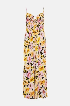Hot Oasis Floral Tie Back Crinkle Jumpsuit Multi
