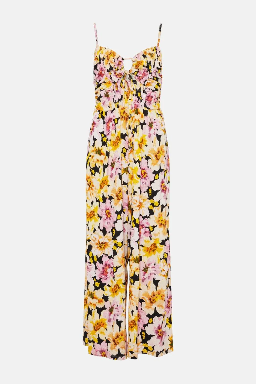 Hot Oasis Floral Tie Back Crinkle Jumpsuit Multi