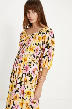 Online Oasis Floral Tie Back Crinkle Midi Dress Multi