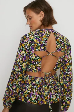 Discount Oasis Floral Tie Back Detail Top Multi