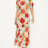 Outlet Oasis Floral V Neck Shirred Midi Dress Multi