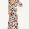 Hot Oasis Floral V Neck Shirred Midi Dress Black