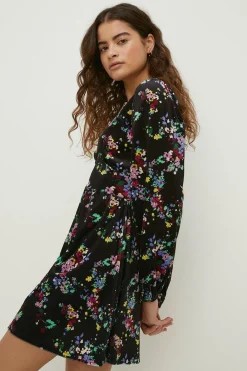 Fashion Oasis Floral Velvet Empire Seam Mini Dress Black