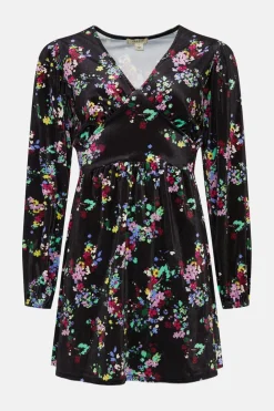 Fashion Oasis Floral Velvet Empire Seam Mini Dress Black