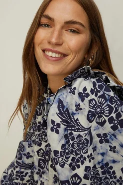 Discount Oasis Floral Woven Mix Frill Detail Sweatshirt Ivory