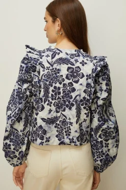 Discount Oasis Floral Woven Mix Frill Detail Sweatshirt Ivory