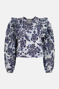 Discount Oasis Floral Woven Mix Frill Detail Sweatshirt Ivory