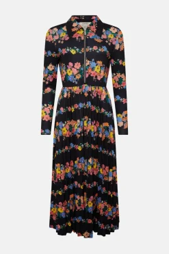 Discount Oasis Floral Zip Front Pleated Slinky Jersey Dress Multi