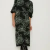 Best Oasis Floraljacquard Ruched Sleeve Midi Dress Black