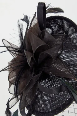 New Oasis Flower And Feather Disk Fascinator Black