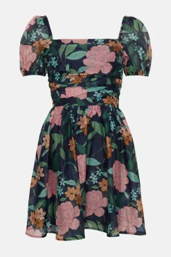 Online Oasis Flower Shirred Organza Mini Dress Floral