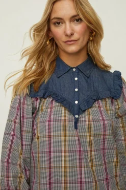 Online Oasis Frill Check Shirt Dress Multi