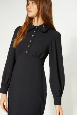 Clearance Oasis Frill Collar Soft Tailored Midi Dress Black