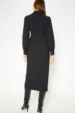 Clearance Oasis Frill Collar Soft Tailored Midi Dress Black
