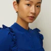Online Oasis Frill Detail Belted Crepe Skater Dress Cobalt
