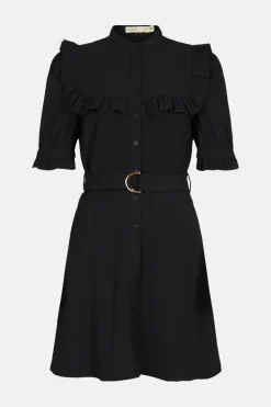 Fashion Oasis Frill Detail Belted Crepe Dress Black