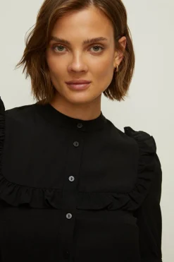 Fashion Oasis Frill Detail Button Through Shirt Black