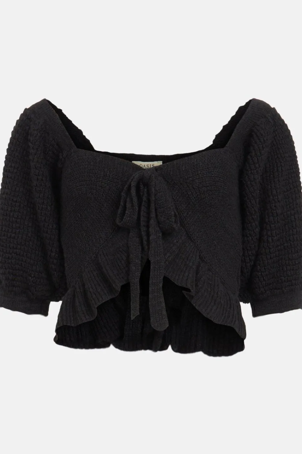 Outlet Oasis Frill Detail Knitted Tie Front Crop Top Ecru
