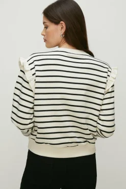 Hot Oasis Frill Insert Stripe Sweatshirt Ivory