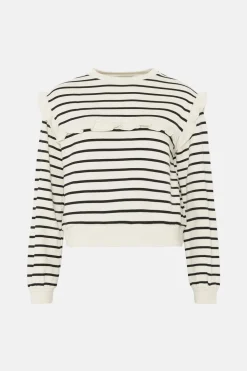 Hot Oasis Frill Insert Stripe Sweatshirt Ivory