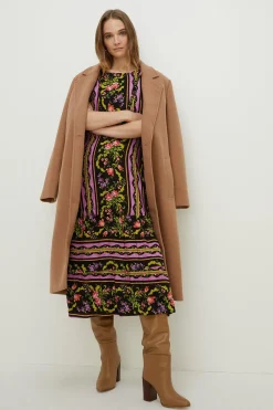 Hot Oasis Frill Ruffle Trailing Stripe Midi Dress Black