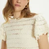 Discount Oasis Frill Sleeve Cotton Slub Jumper Ecru