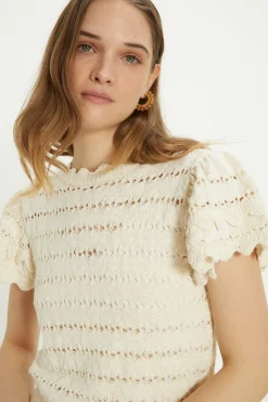 Discount Oasis Frill Sleeve Cotton Slub Jumper Ecru