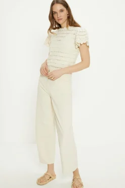 Discount Oasis Frill Sleeve Cotton Slub Jumper Ecru