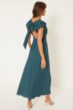 Discount Oasis Frill V Neck Satin Bias Midaxi Dress Emerald