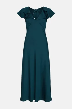 Discount Oasis Frill V Neck Satin Bias Midaxi Dress Emerald