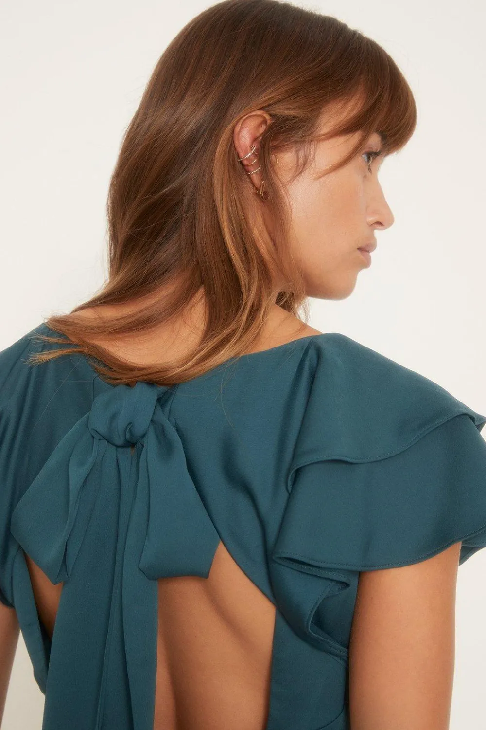 Discount Oasis Frill V Neck Satin Bias Midaxi Dress Emerald
