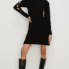 Sale Oasis Funnel Neck Cut Out Sleeve Mini Skater Dress Black