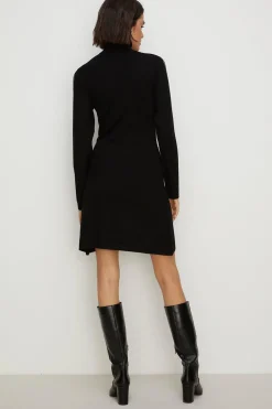 Sale Oasis Funnel Neck Cut Out Sleeve Mini Skater Dress Black