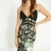 Fashion Oasis Garden Lace Trim Satin Midi Dress Floral