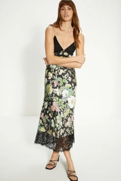 Fashion Oasis Garden Lace Trim Satin Midi Dress Floral