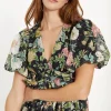 Outlet Oasis Garden Metallic Tie Front Mini Dress Floral