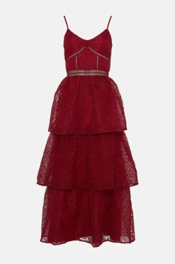 Fashion Oasis Geo Organza Strappy Tiered Midi Dress Hot Pink