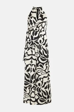 Clearance Oasis Geo Printed Belted Halter Jumpsuit Mono