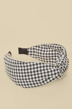 Hot Oasis Gingham Knot Headband Blue