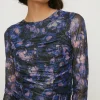 Fashion Oasis Glitter Floral Mesh Ruched Front Dress Multi