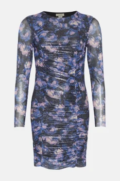 Fashion Oasis Glitter Floral Mesh Ruched Front Dress Multi