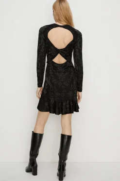 Online Oasis Glitter Jacquard Twist Back Knit Mini Dress Black