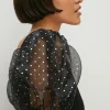 Discount Oasis Glitter Organza Puff Sleeve Top Black