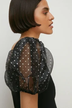 Discount Oasis Glitter Organza Puff Sleeve Top Black