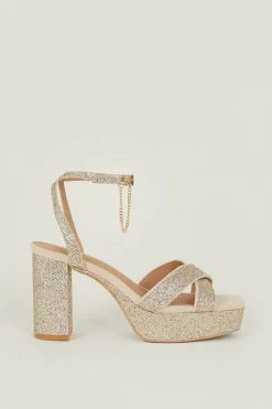 Clearance Oasis Glitter Platform Sandals Gold
