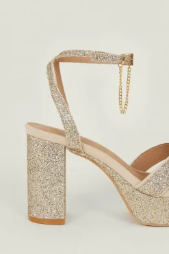 Clearance Oasis Glitter Platform Sandals Gold